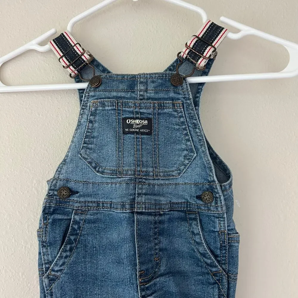 Oshkosh denim overalls bibs stripe straps Jean classic Y2K style pockets 9 mo